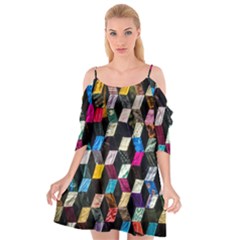 Abstract Multicolor Cubes 3d Quilt Fabric Cutout Spaghetti Strap Chiffon Dress