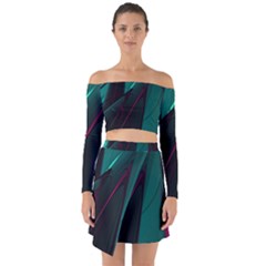 Abstract Green Purple Off Shoulder Top With Skirt Set