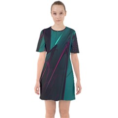 Abstract Green Purple Sixties Short Sleeve Mini Dress