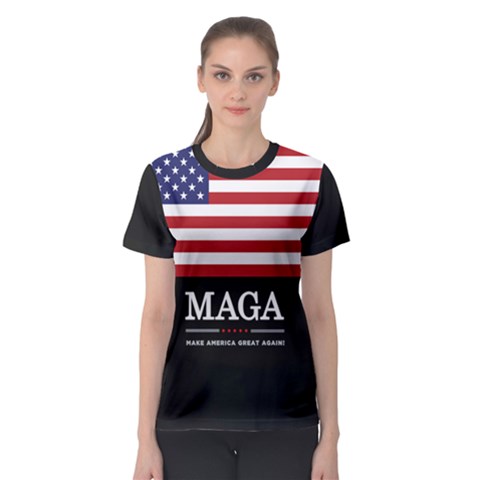 Maga Make America Great Again With Us Flag On Black Women s Sport Mesh Tee by snek