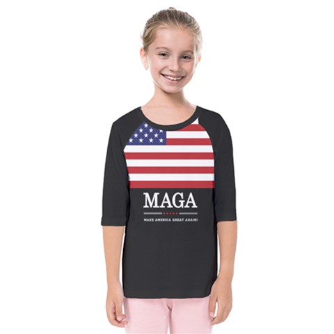 Maga Make America Great Again With Us Flag On Black Kids  Quarter Sleeve Raglan Tee by snek