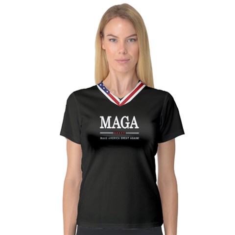 Maga Make America Great Again With Us Flag On Black V-neck Sport Mesh Tee by snek