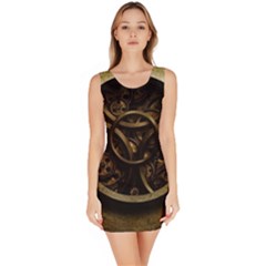 Abstract Steampunk Textures Golden Bodycon Dress