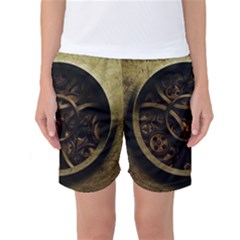 Abstract Steampunk Textures Golden Women s Basketball Shorts