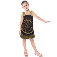 Abstract Steampunk Textures Golden Kids  Sleeveless Dress