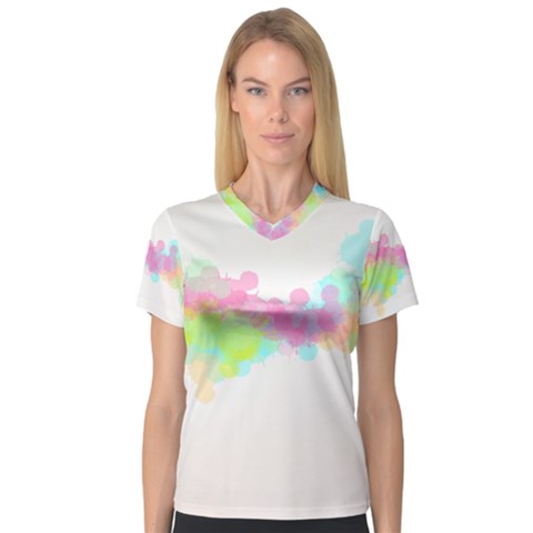 Abstract Color Pattern Colorful V-neck Sport Mesh Tee by Sapixe