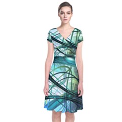 Abstract Short Sleeve Front Wrap Dress