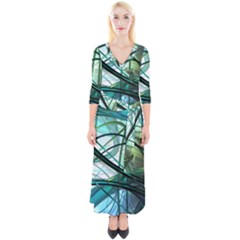 Abstract Quarter Sleeve Wrap Maxi Dress