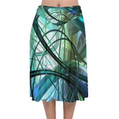 Abstract Velvet Flared Midi Skirt