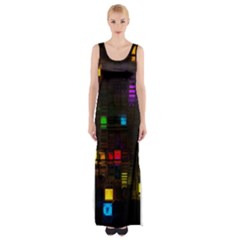 Abstract 3d Cg Digital Art Colors Cubes Square Shapes Pattern Dark Maxi Thigh Split Dress by Sapixe