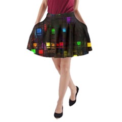 Abstract 3d Cg Digital Art Colors Cubes Square Shapes Pattern Dark A-line Pocket Skirt by Sapixe