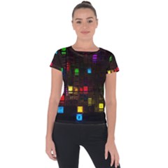 Abstract 3d Cg Digital Art Colors Cubes Square Shapes Pattern Dark Short Sleeve Sports Top  by Sapixe