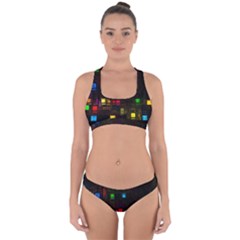 Abstract 3d Cg Digital Art Colors Cubes Square Shapes Pattern Dark Cross Back Hipster Bikini Set by Sapixe