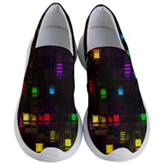 Abstract 3d Cg Digital Art Colors Cubes Square Shapes Pattern Dark Women s Lightweight Slip Ons