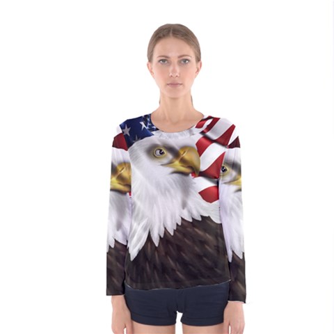 American Eagle Flag Sticker Symbol Of The Americans Women s Long Sleeve Tee by Sapixe