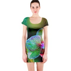 Alien Orchids Floral Art Photograph Short Sleeve Bodycon Dress