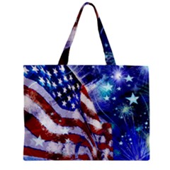 American Flag Red White Blue Fireworks Stars Independence Day Zipper Mini Tote Bag by Sapixe