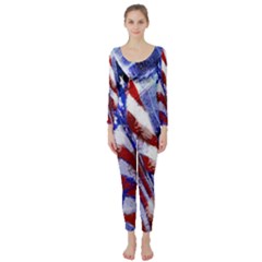 American Flag Red White Blue Fireworks Stars Independence Day Long Sleeve Catsuit