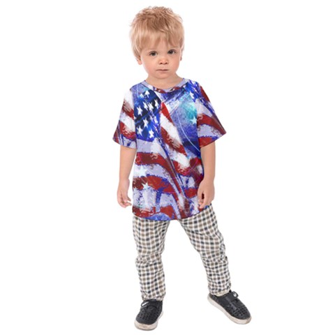 American Flag Red White Blue Fireworks Stars Independence Day Kids Raglan Tee by Sapixe