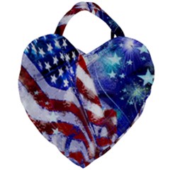 American Flag Red White Blue Fireworks Stars Independence Day Giant Heart Shaped Tote