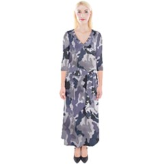 Army Camo Pattern Quarter Sleeve Wrap Maxi Dress