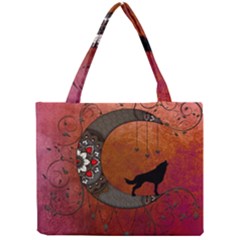 Black Wolf On Decorative Steampunk Moon Mini Tote Bag by FantasyWorld7