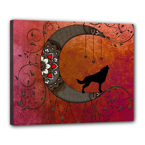 Black Wolf On Decorative Steampunk Moon Canvas 20  X 16  by FantasyWorld7