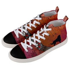 Black Wolf On Decorative Steampunk Moon Men s Mid-top Canvas Sneakers by FantasyWorld7