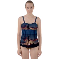 Art Sunset Anime Afternoon Twist Front Tankini Set