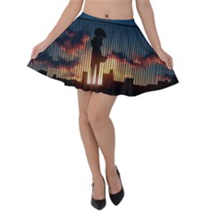 Art Sunset Anime Afternoon Velvet Skater Skirt