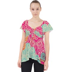 Art Abstract Pattern Lace Front Dolly Top