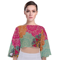 Art Abstract Pattern Tie Back Butterfly Sleeve Chiffon Top by Sapixe