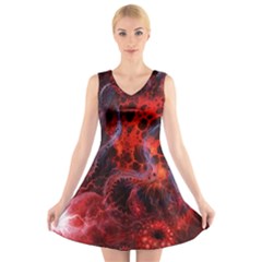 Art Space Abstract Red Line V-neck Sleeveless Skater Dress