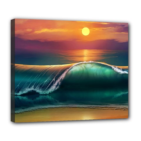 Art Sunset Beach Sea Waves Deluxe Canvas 24  X 20   by Sapixe