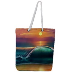 Art Sunset Beach Sea Waves Full Print Rope Handle Tote (large)