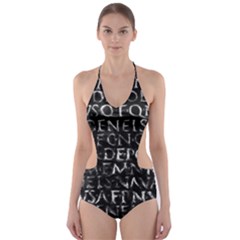 Antique Roman Typographic Pattern Cut-Out One Piece Swimsuit