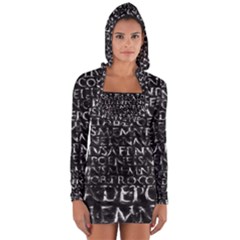 Antique Roman Typographic Pattern Long Sleeve Hooded T-shirt