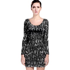 Antique Roman Typographic Pattern Long Sleeve Velvet Bodycon Dress