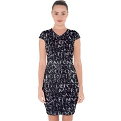 Antique Roman Typographic Pattern Capsleeve Drawstring Dress 