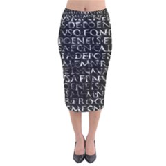 Antique Roman Typographic Pattern Velvet Midi Pencil Skirt by dflcprints