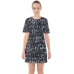 Antique Roman Typographic Pattern Sixties Short Sleeve Mini Dress