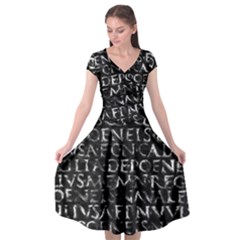 Antique Roman Typographic Pattern Cap Sleeve Wrap Front Dress