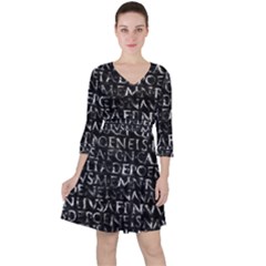 Antique Roman Typographic Pattern Ruffle Dress