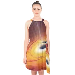 Black Hole Halter Collar Waist Tie Chiffon Dress