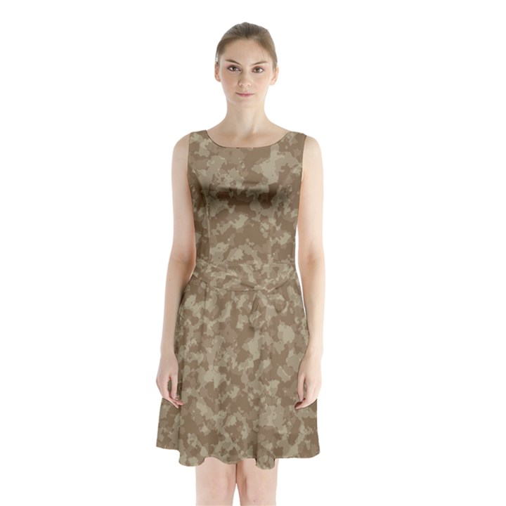 Camouflage Tarn Texture Pattern Sleeveless Waist Tie Chiffon Dress