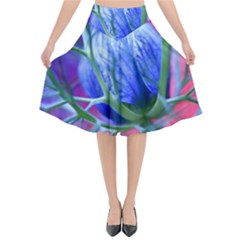 Blue Flowers With Thorns Flared Midi Skirt