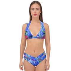 Blue Flowers With Thorns Double Strap Halter Bikini Set