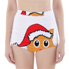 Cat Christmas Cartoon Clip Art High-waisted Bikini Bottoms