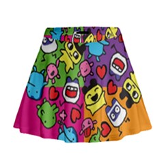 Cartoon Pattern Mini Flare Skirt