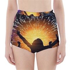 Celebration Night Sky With Fireworks In Various Colors High-waisted Bikini Bottoms